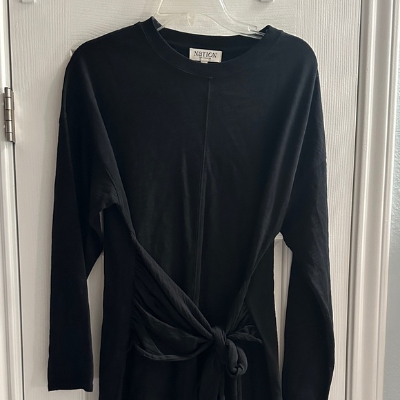 Nation LTD Gloria Wrap Dress Black 100% Cotton Women’s Small Minimialist - Picture 4 of 8